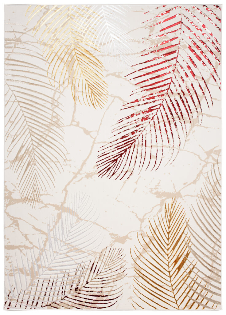 Vloerkleed Golden Creme Goudkleur Rood Bladeren