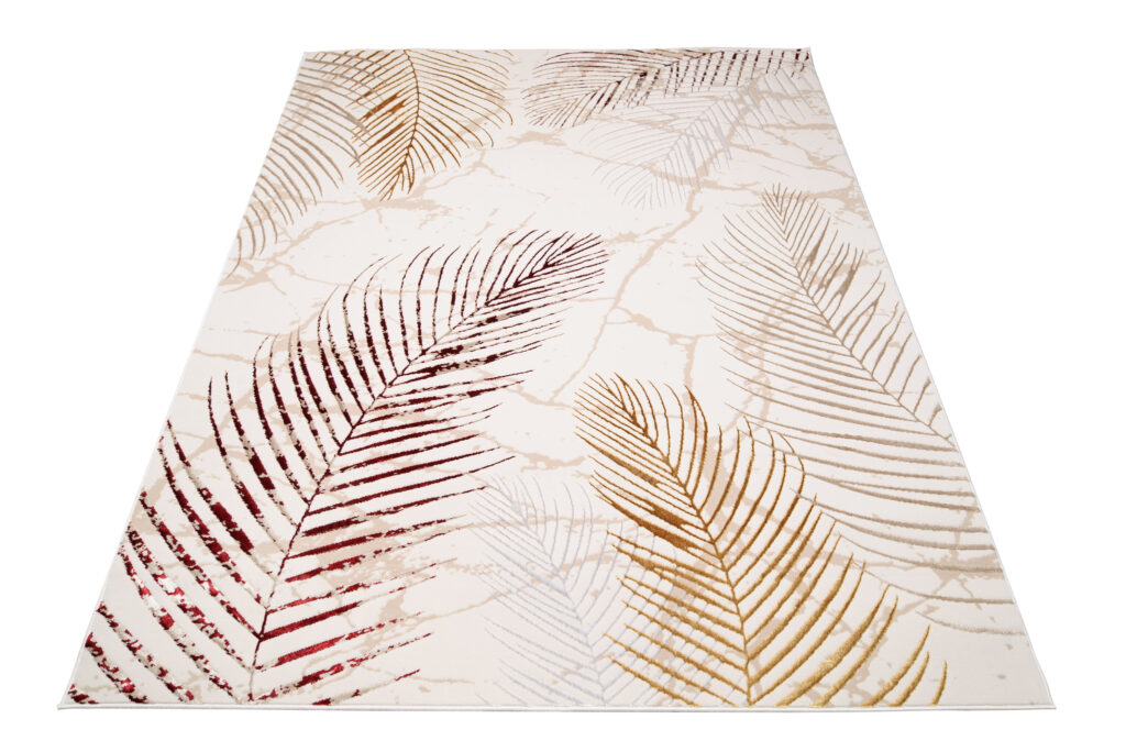 Vloerkleed Golden Creme Goudkleur Rood Bladeren