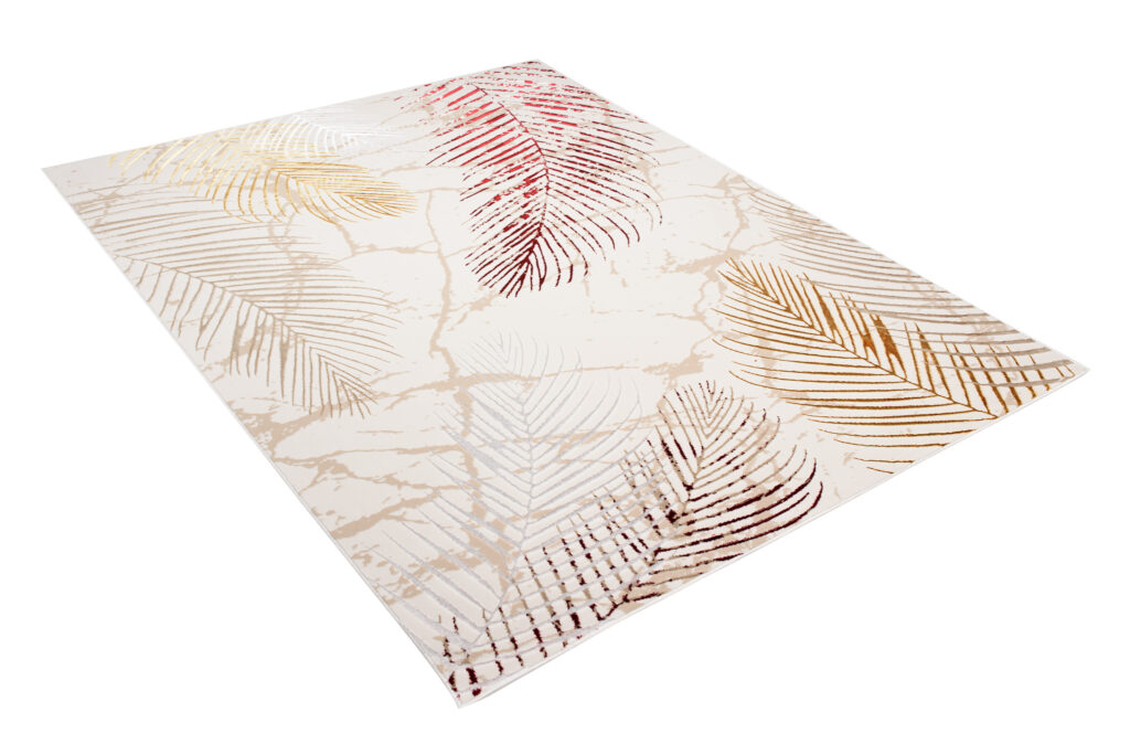 Vloerkleed Golden Creme Goudkleur Rood Bladeren