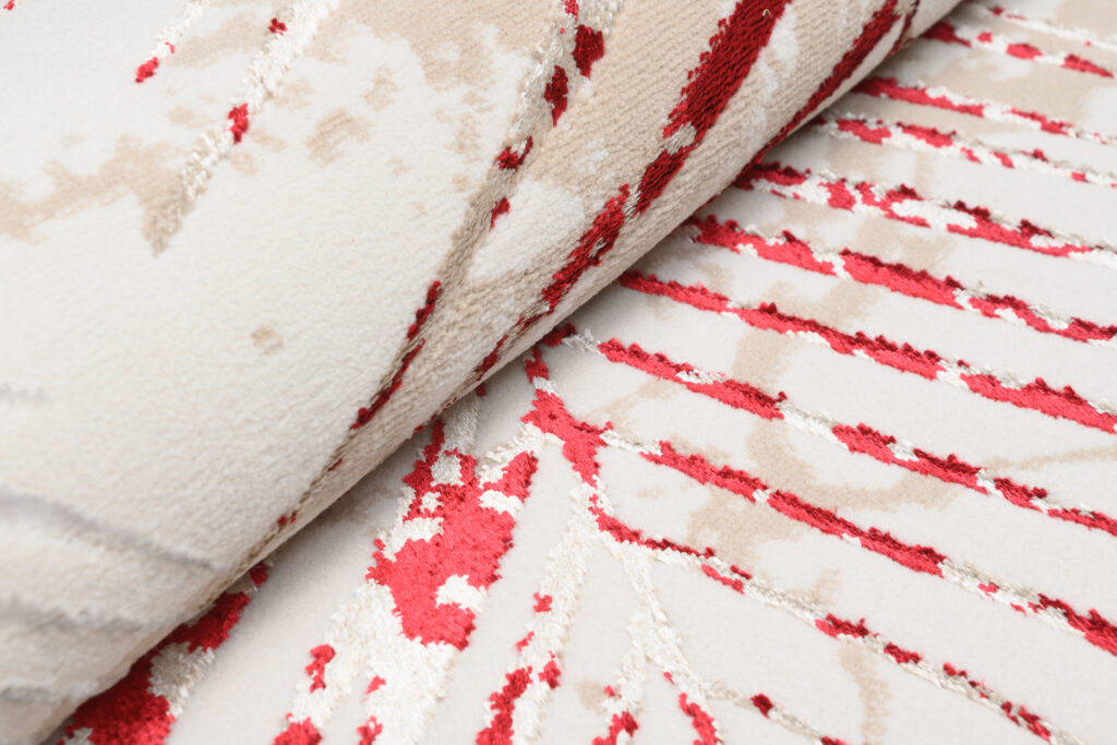 Vloerkleed Golden Creme Goudkleur Rood Bladeren