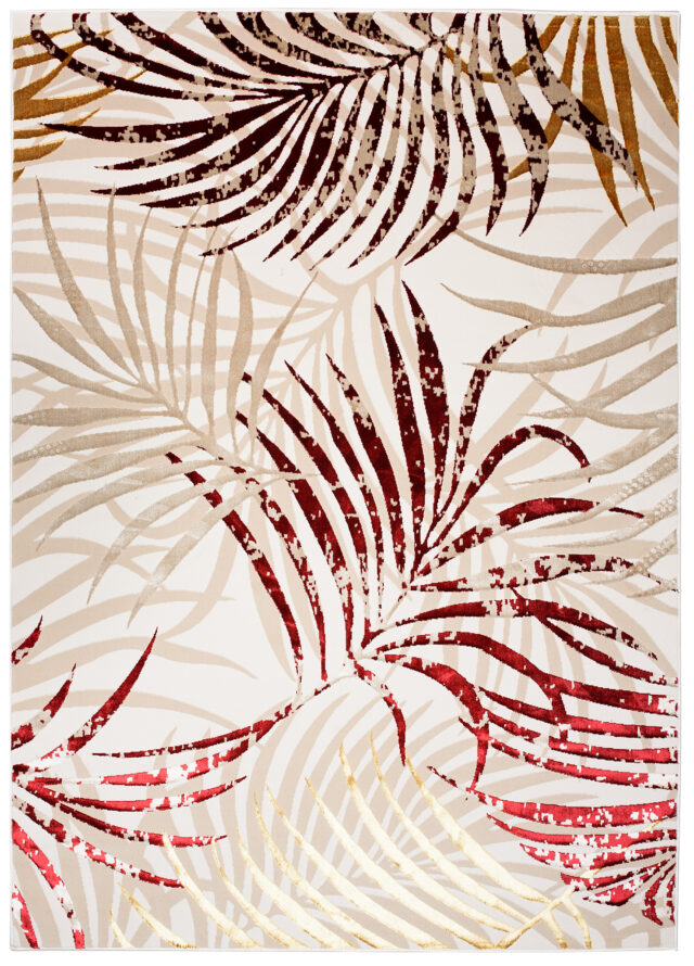 Vloerkleed Golden Creme Beige Rood Bladeren