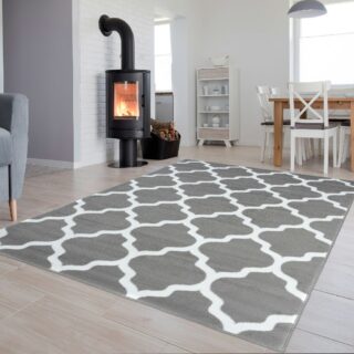Vloerkleed Luxury Licht Grijs Wit Geometrisch Trellis