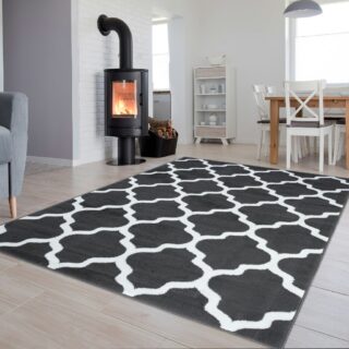 Vloerkleed Luxury Donker Grijs Wit Geometrisch Trellis