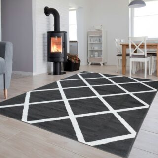 Vloerkleed Luxury Donker Grijs Wit Geometrisch Geruit
