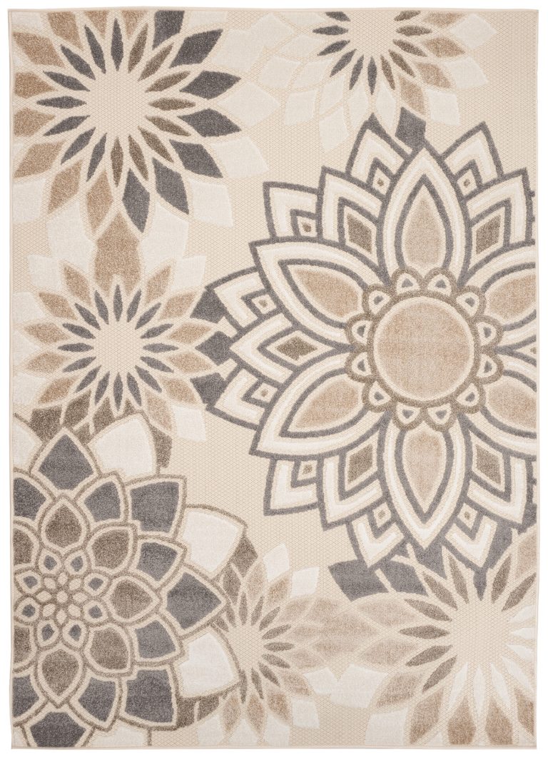 Vloerkleed Buitenkleed Patio Creme Grijs Bloemen