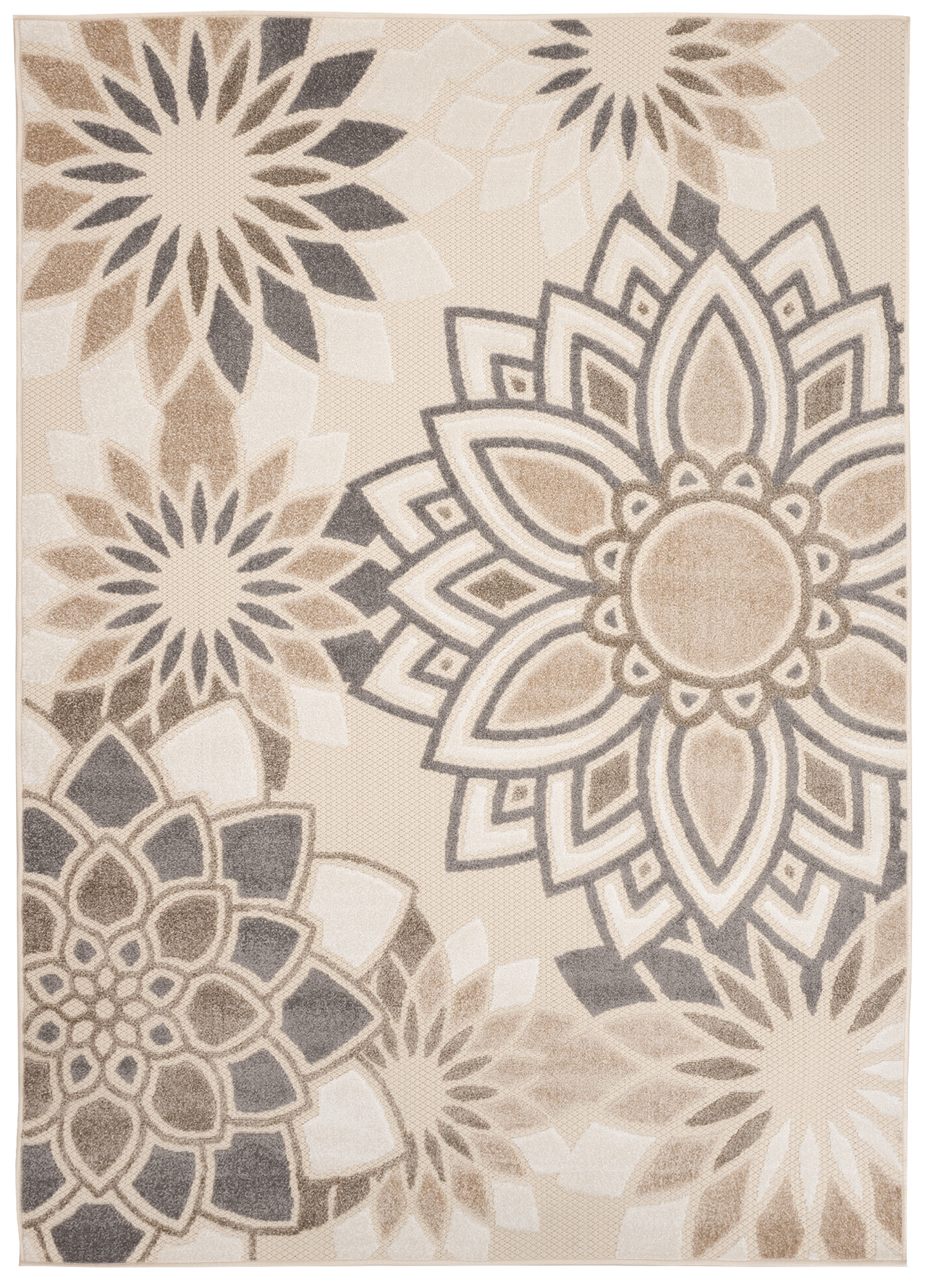 Vloerkleed Buitenkleed Patio Creme Grijs Bloemen