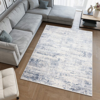 Vloerkleed Sky Blauw Creme Abstract Gewreven
