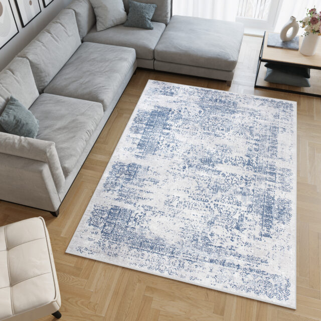 Vloerkleed Sky Blauw Creme Gewreven Vintage