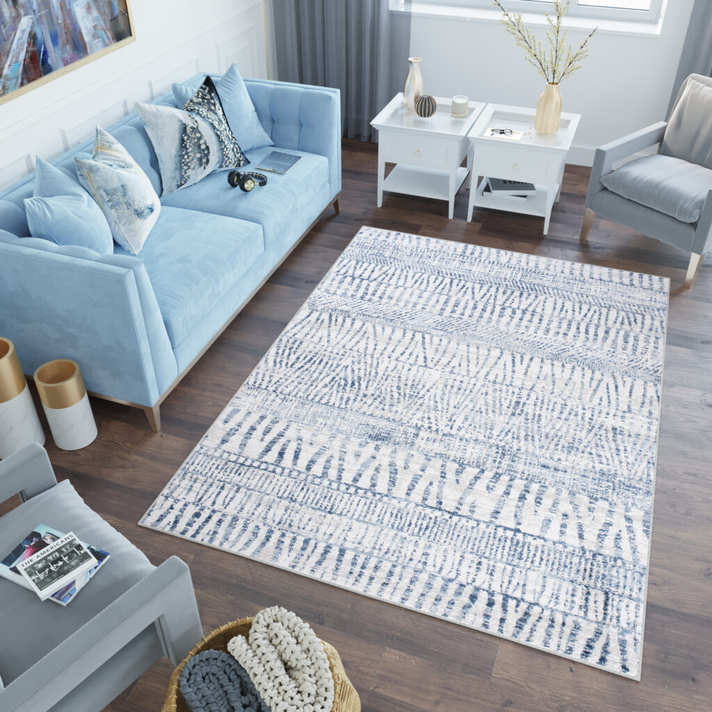 Vloerkleed Sky Blauw Creme Ethno Stroken