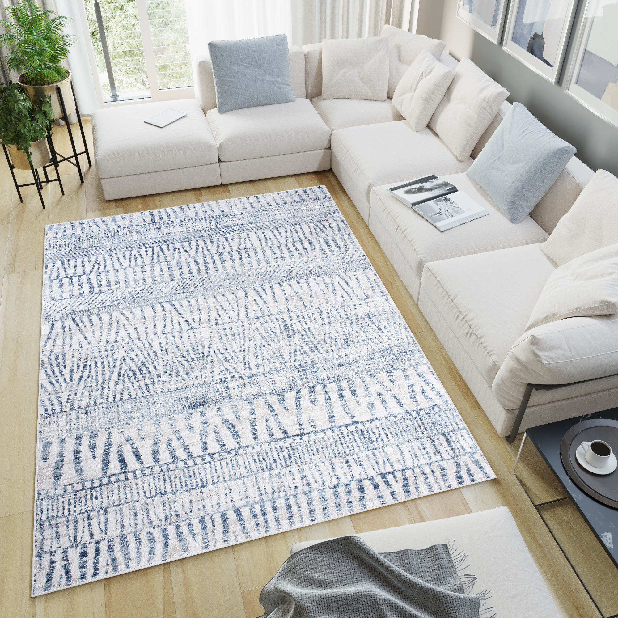 Vloerkleed Sky Blauw Creme Ethno Stroken