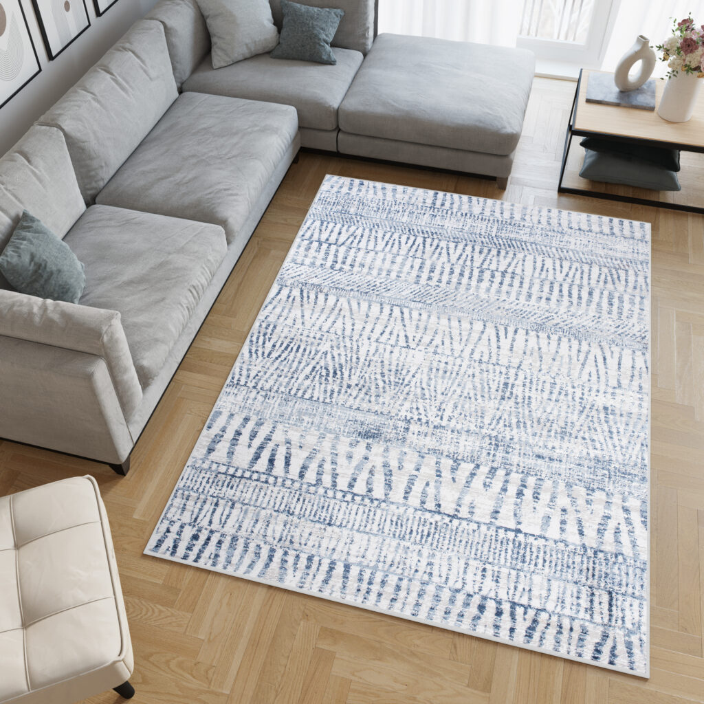 Vloerkleed Sky Blauw Creme Ethno Stroken