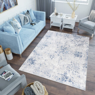 Vloerkleed Sky Blauw Grijs Frame Ornamenten