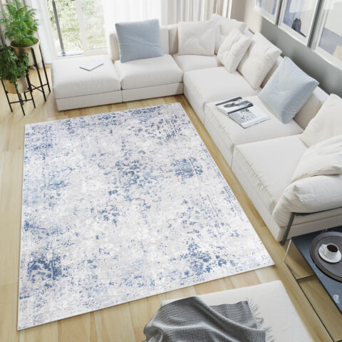 Vloerkleed Sky Blauw Grijs Frame Ornamenten