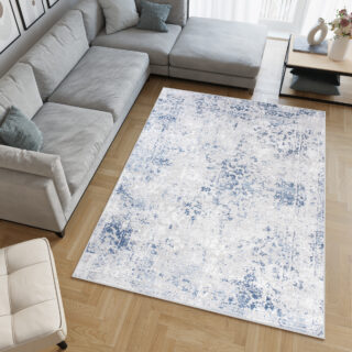 Vloerkleed Sky Blauw Grijs Frame Ornamenten