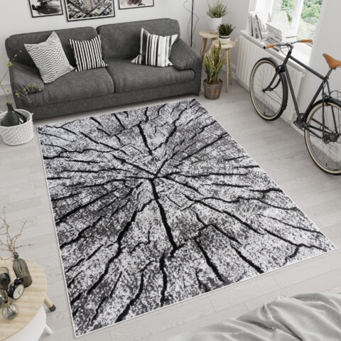 Vloerkleed Luxury Grijs Zwart Hout Lijnen