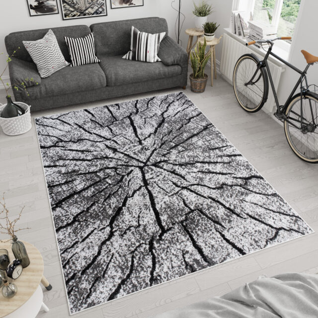 Vloerkleed Luxury Grijs Zwart Hout Lijnen