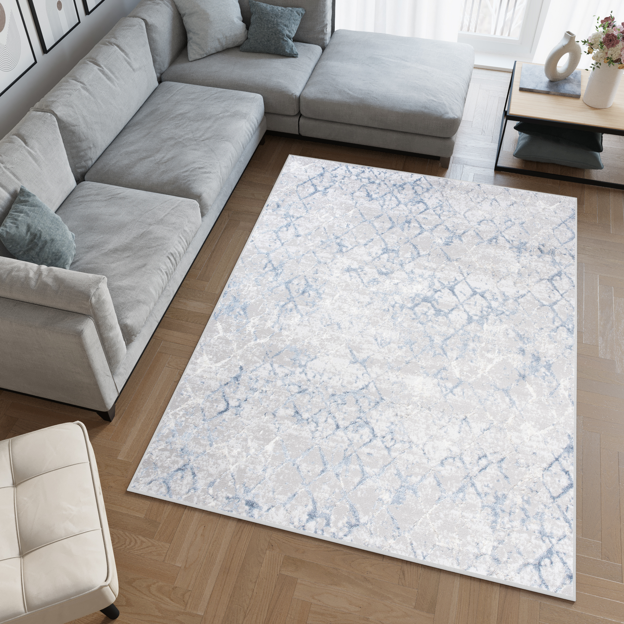 Vloerkleed Sky Blauw Geometrisch Diamanten