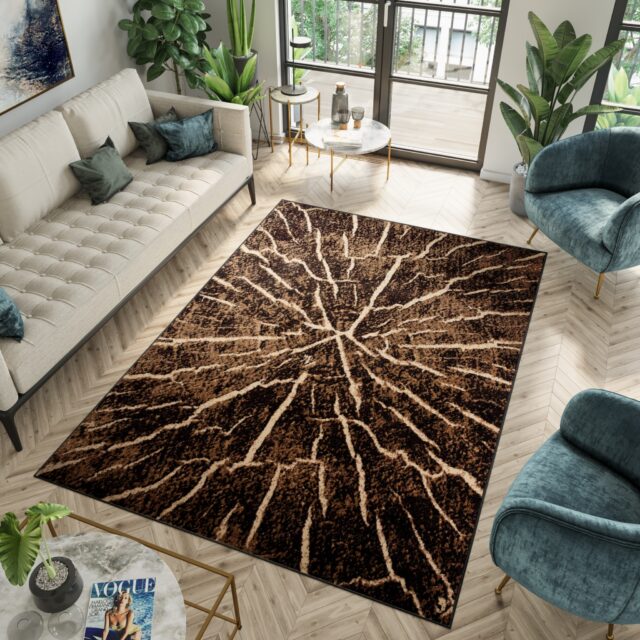 Vloerkleed Luxury Bruin Zwart Hout Lijnen