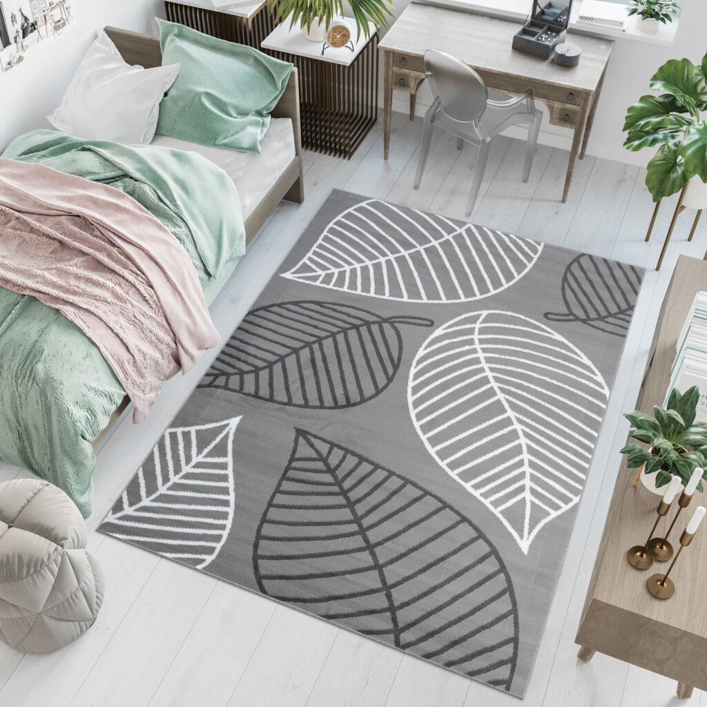 Vloerkleed Luxury Grijs Wit Bladeren Kindertapijt