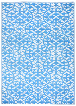 Vloerkleed Ibiza Kunststof Dubbelzijdig Waterdicht Marineblauw Wit Cirkels