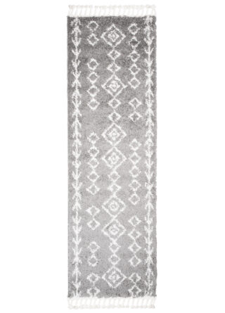 Tapijt Loper Boho met Franjes Grijs Geometrisch Hoogpolig