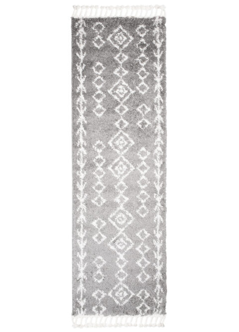 Tapijt Loper Boho met Franjes Grijs Geometrisch Hoogpolig