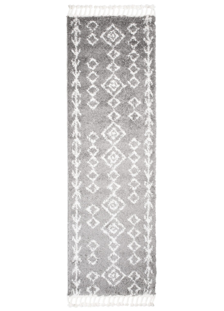 Tapijt Loper Boho met Franjes Grijs Geometrisch Hoogpolig