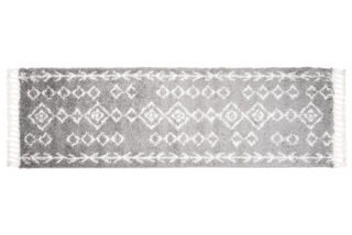 Tapijt Loper Boho met Franjes Grijs Geometrisch Hoogpolig