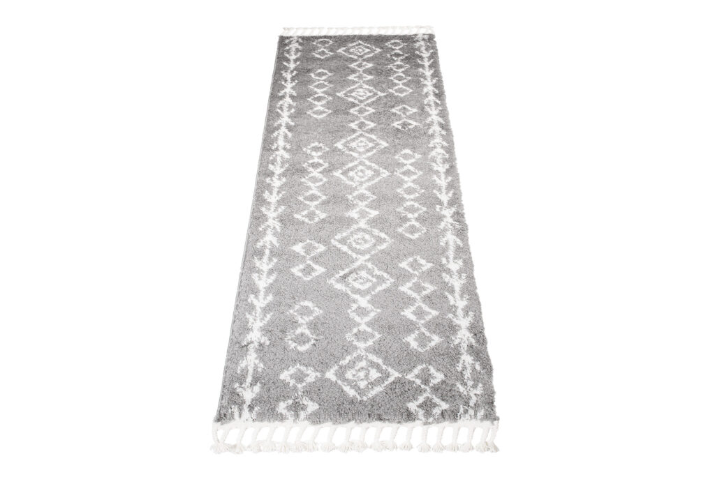 Tapijt Loper Boho met Franjes Grijs Geometrisch Hoogpolig