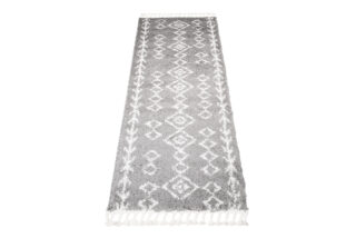 Tapijt Loper Boho met Franjes Grijs Geometrisch Hoogpolig