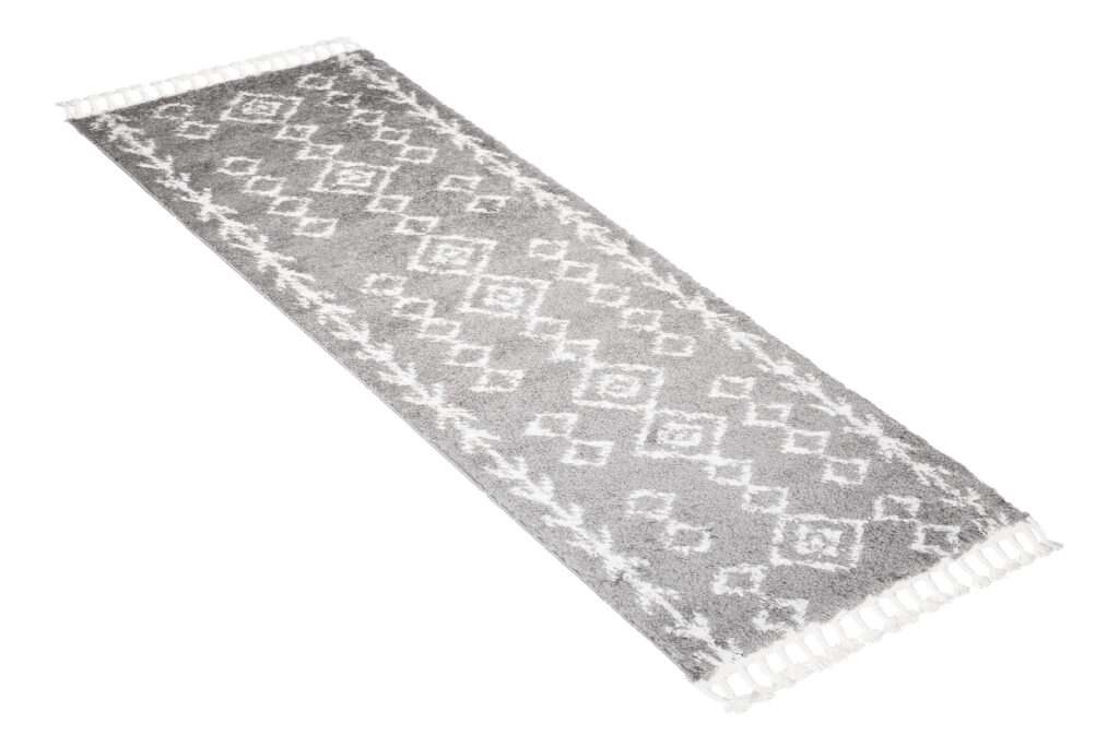 Tapijt Loper Boho met Franjes Grijs Geometrisch Hoogpolig