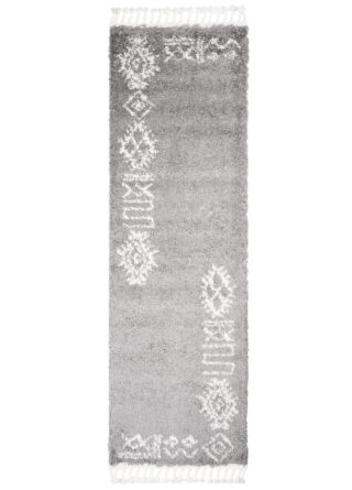 Tapijt Loper Boho met Franjes Grijs Ethno Hoogpolig