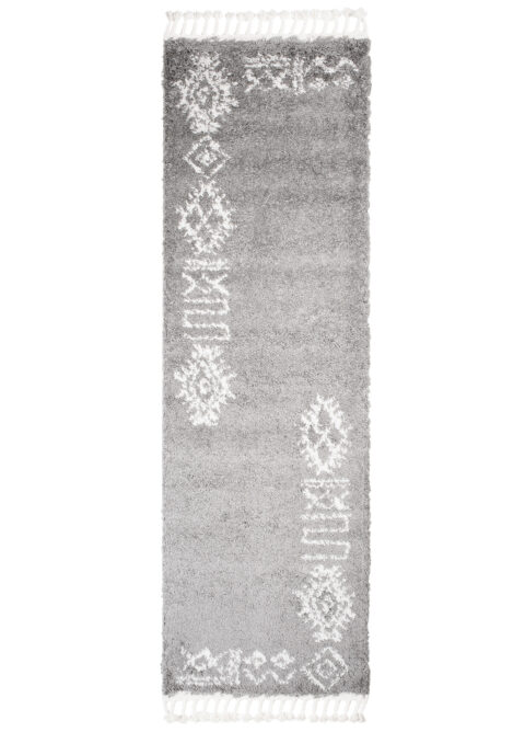 Tapijt Loper Boho met Franjes Grijs Ethno Hoogpolig