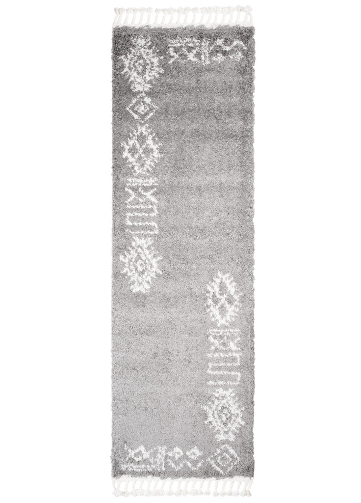 Tapijt Loper Boho met Franjes Grijs Ethno Hoogpolig