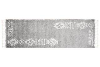 Tapijt Loper Boho met Franjes Grijs Ethno Hoogpolig