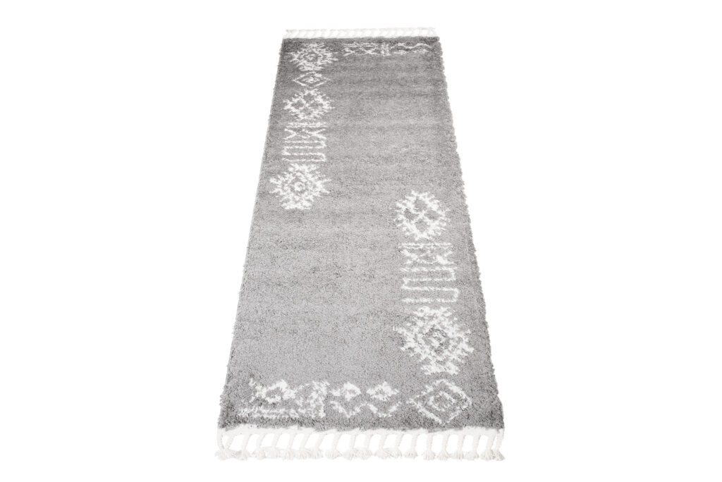 Tapijt Loper Boho met Franjes Grijs Ethno Hoogpolig