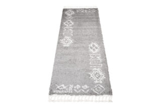 Tapijt Loper Boho met Franjes Grijs Ethno Hoogpolig