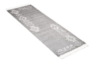 Tapijt Loper Boho met Franjes Grijs Ethno Hoogpolig