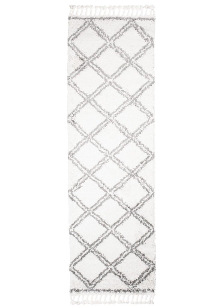 Tapijt Loper Boho met Franjes Creme Geruit Hoogpolig