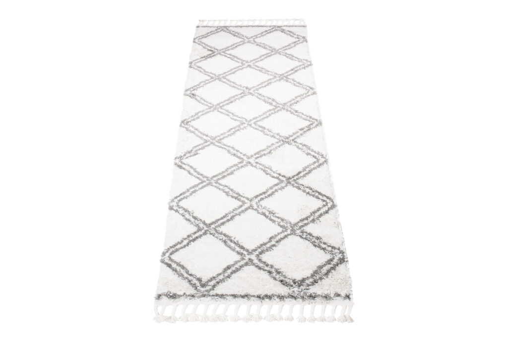 Tapijt Loper Boho met Franjes Creme Geruit Hoogpolig