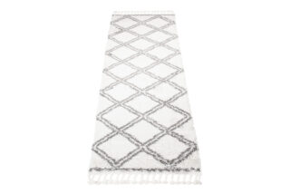 Tapijt Loper Boho met Franjes Creme Geruit Hoogpolig