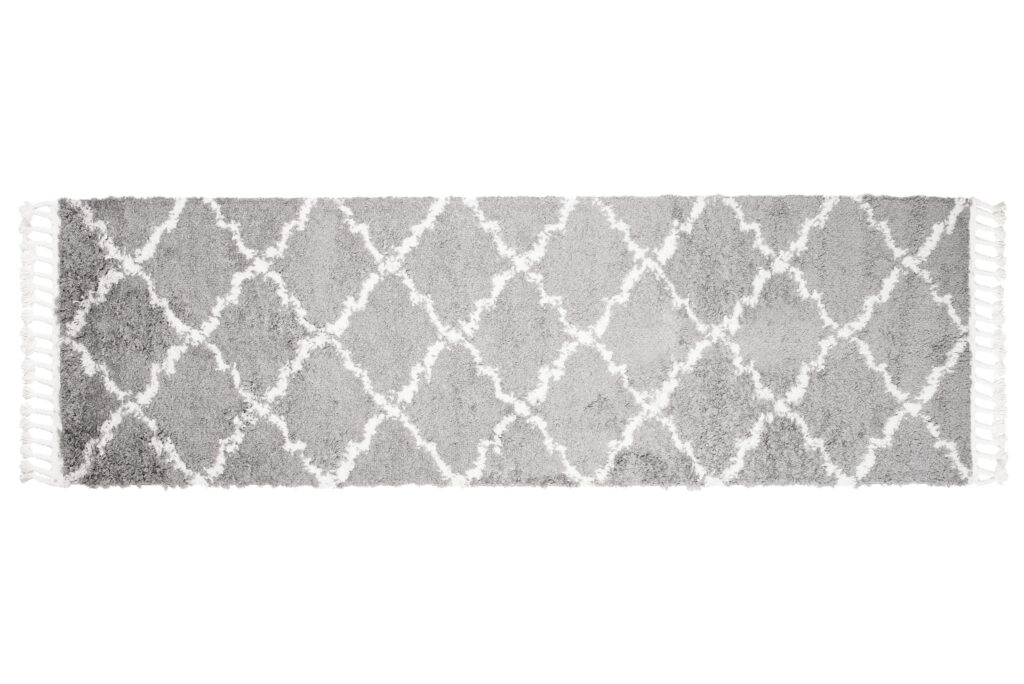 Tapijt Loper Boho met Franjes Grijs Trellis Hoogpolig