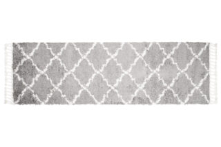 Tapijt Loper Boho met Franjes Grijs Trellis Hoogpolig