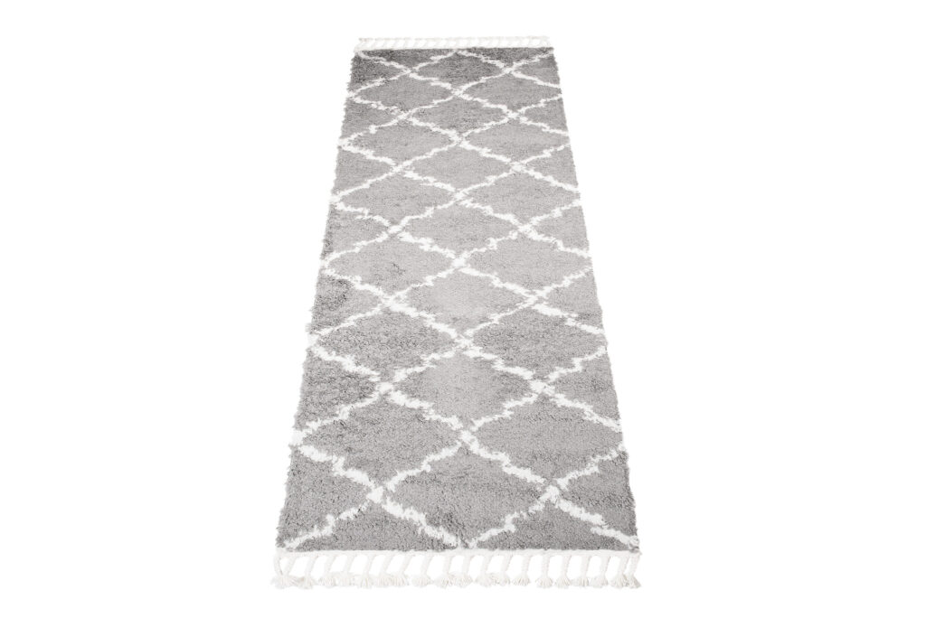 Tapijt Loper Boho met Franjes Grijs Trellis Hoogpolig