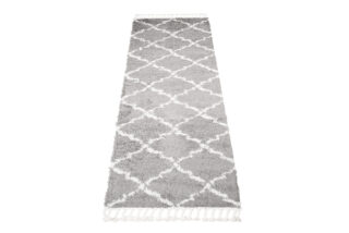 Tapijt Loper Boho met Franjes Grijs Trellis Hoogpolig