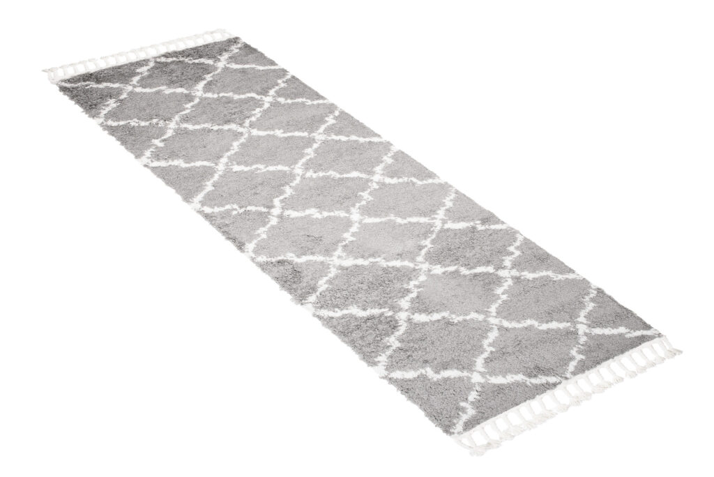 Tapijt Loper Boho met Franjes Grijs Trellis Hoogpolig