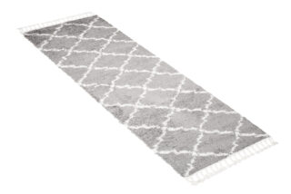 Tapijt Loper Boho met Franjes Grijs Trellis Hoogpolig