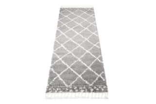 Tapijt Loper Boho met Franjes Grijs Geruit Stippen Hoogpolig