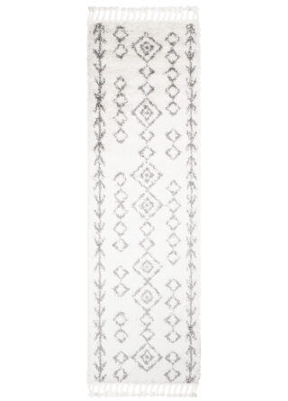 Tapijt Loper Boho met Franjes Creme Geometrisch Hoogpolig