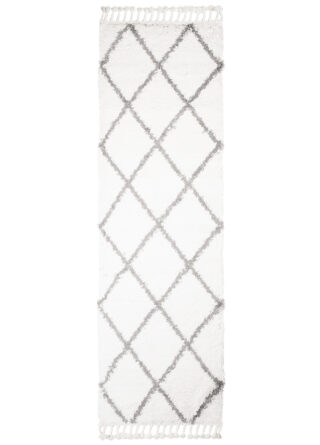 Tapijt Loper Boho met Franjes Creme Ruiten Hoogpolig